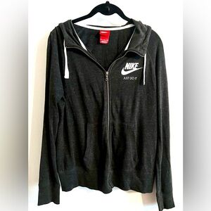 Nike Dark Gray Full-Zip Hoodie with White Accents